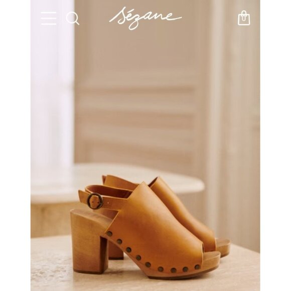Sezane Dakota High Clogs in Terracotta Red Wooden Heels Buckle Chunky Platform - Picture 13 of 15